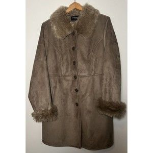 Centigrade Outerwear Faux Suede Fur Trim Penny Lane Long Winter Coat Medium